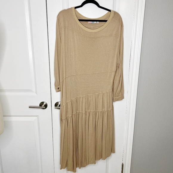 Free People Beach Jilly Midi Maxi Dress  Size M  Tan beige oversized linen - Picture 3 of 9